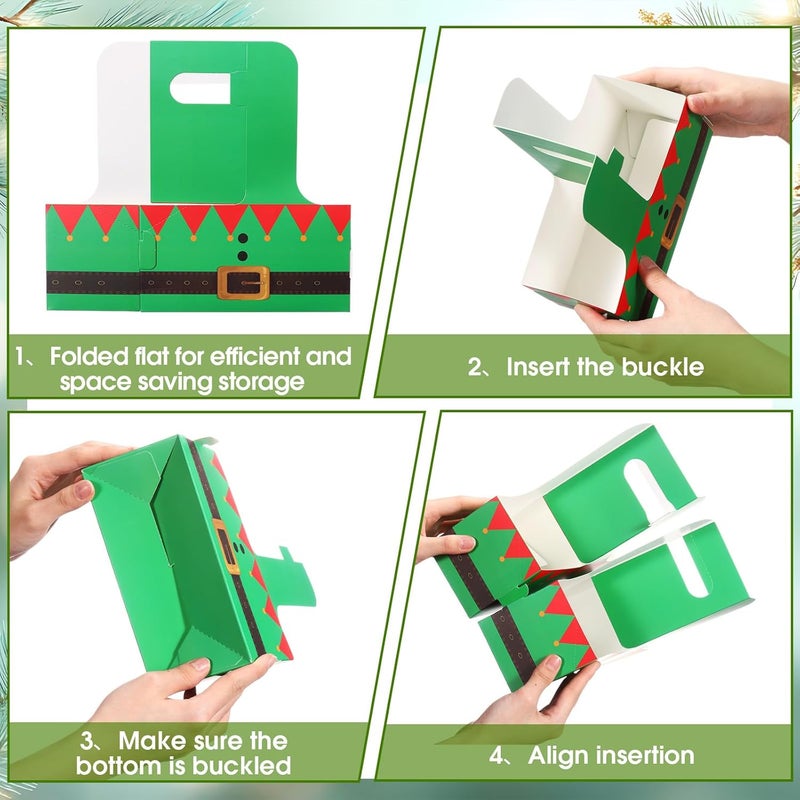 ForraFun 24 Sets Christmas Drink Carrier with Handle Disposable Kraft Paperboard Coffee Cup Holder with Tags Portable Foldable Tray to Go Cup Holder for Xmas Holiday Party Favor(Christmas Elves) - Image 3